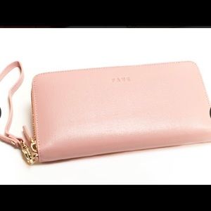 Pink saffiano leather wallet.